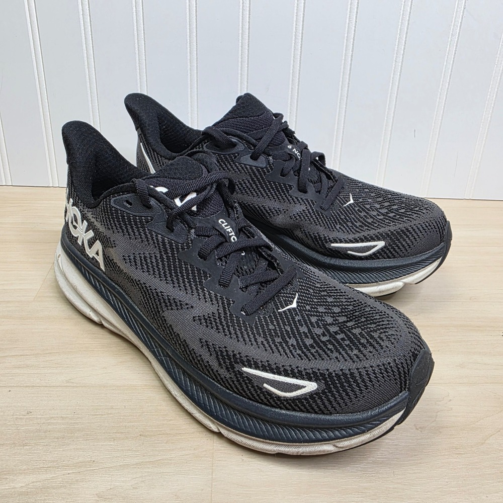 Hoka One One Clifton 9 Womens Running Shoes Black White 1127896-BWHT Size 9 B - Picture 2 of 10